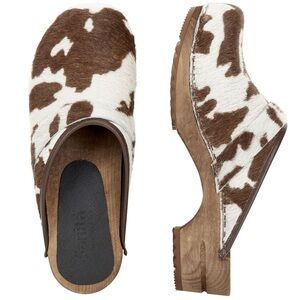 Sanita Cow Print Wooden Clogs